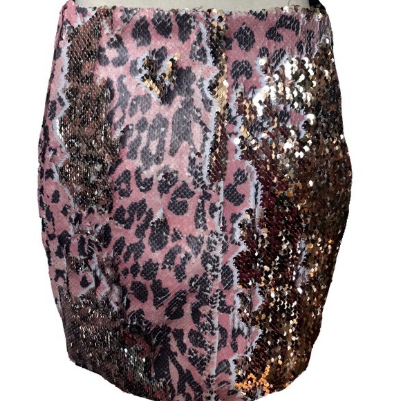 Free People One Sequined Cheetah print Mini Pencil Skirt Two Tone Pink Gold 00 - Picture 6 of 13